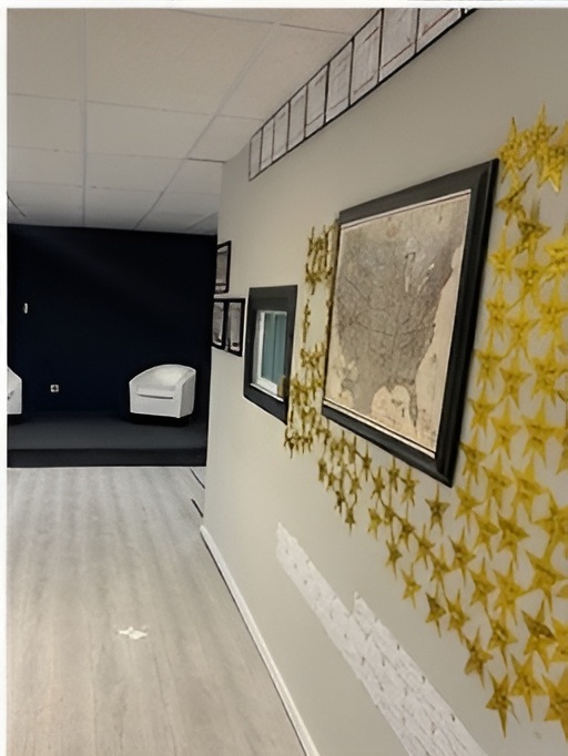 Gold star wall along the content corridor